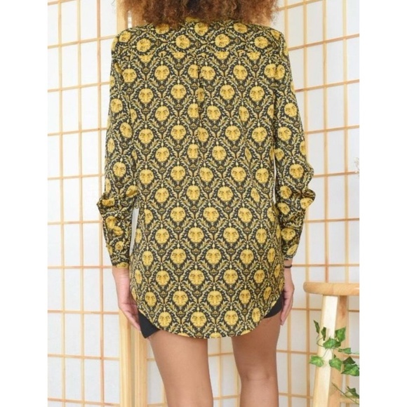 ZARA | Designer Inspo Printed Retro Pattern Button Up Henley Long Sleeve Blouse - Picture 3 of 16